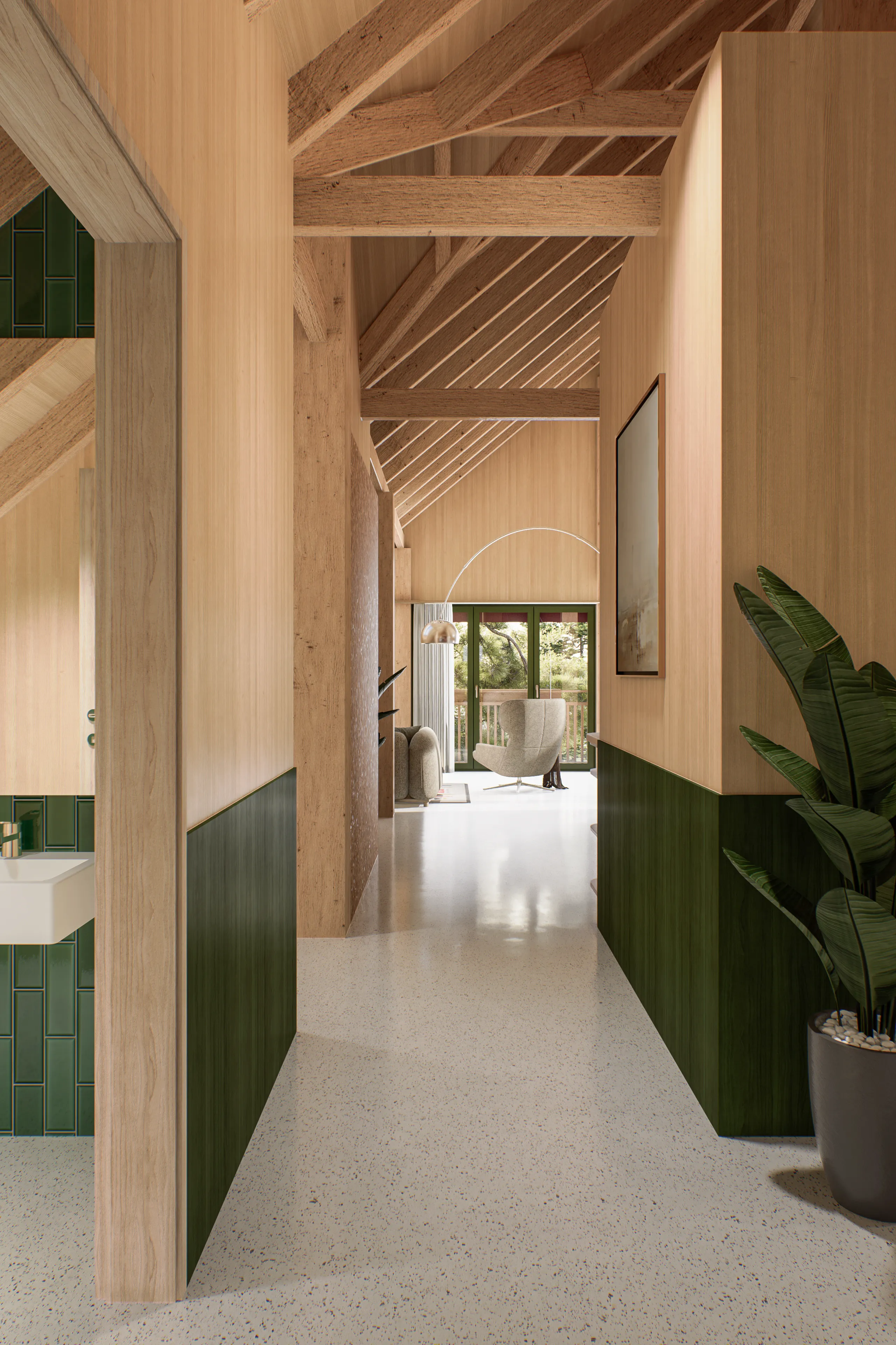 Studie des Holzbaus, der Tradition und Moderne im Dorfkern zusammenführt.